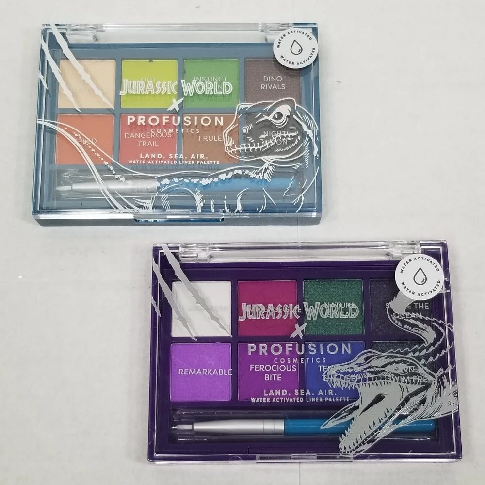New! Set 2 Jurassic World x Profusion Cosmetics Land Sea Air 8 Eye Liner Palette